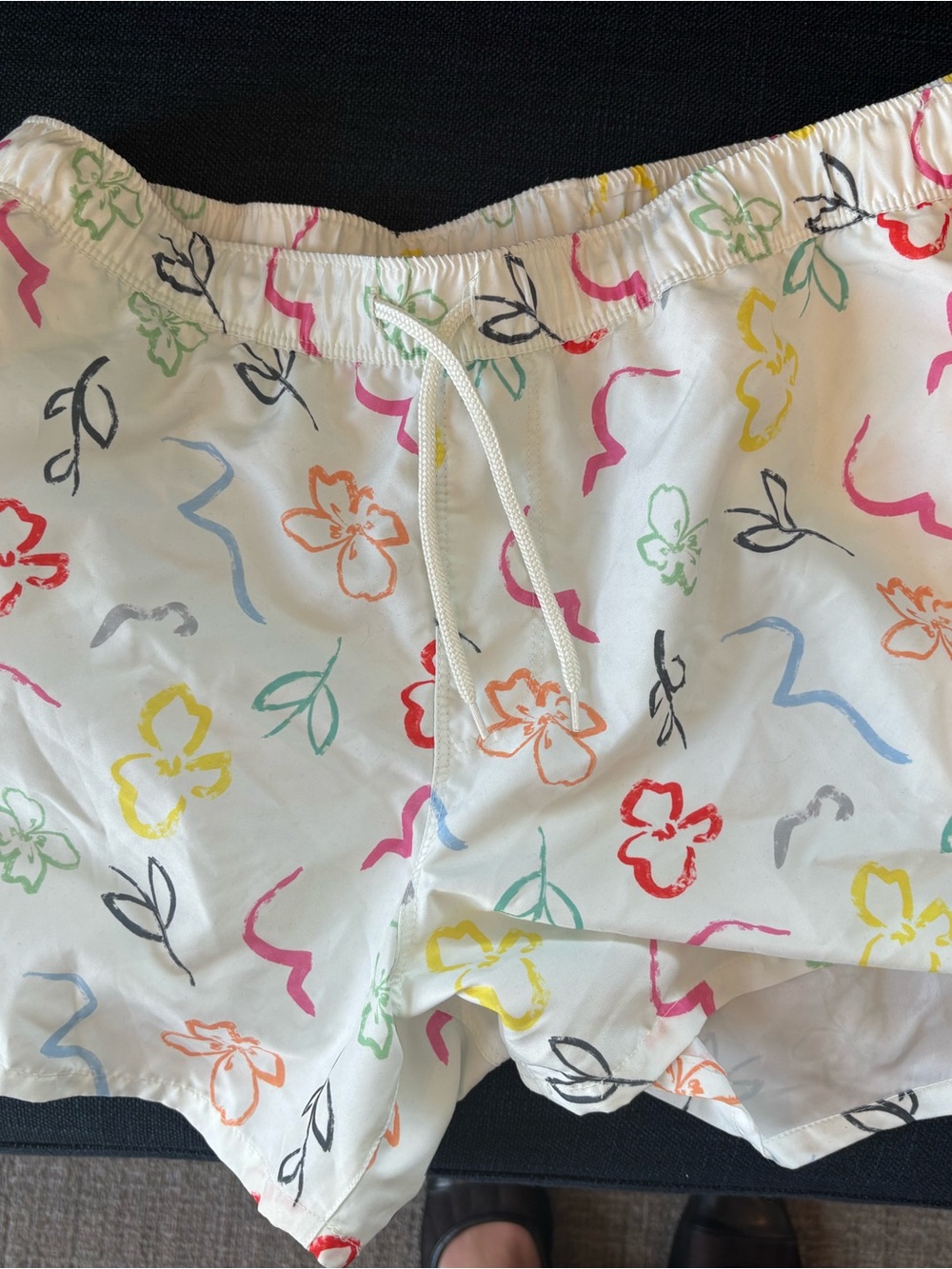 ASOS White Floral & Scribble Print Swim Trunks